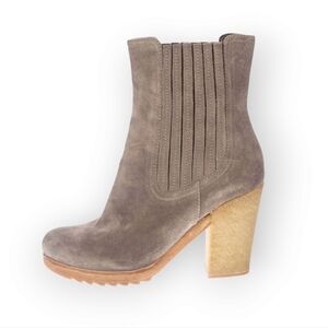Prada Taupe/Gray Suede Heeled Chelsea Ankle Boots